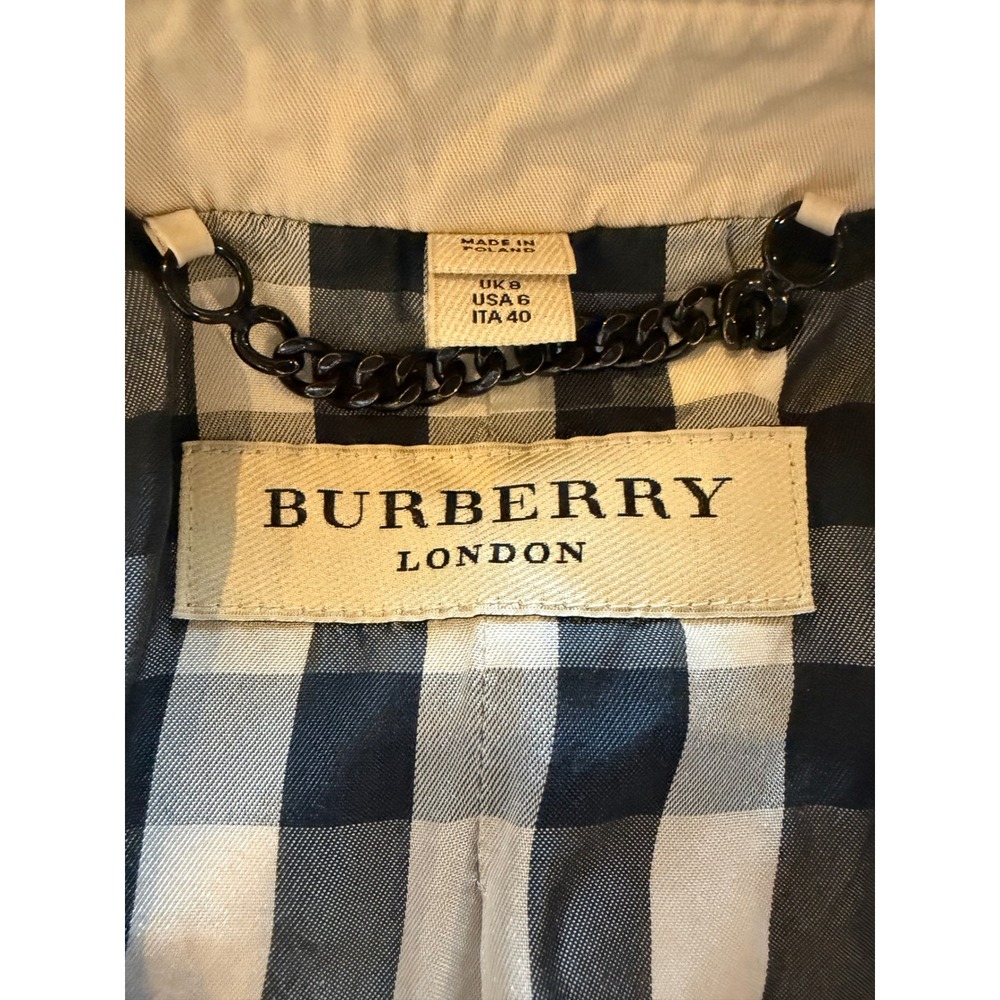 Burberry London Jacket‎ Women 6 Tan Military Peplum Hem Coat Luxury Preppy Plaid - Picture 13 of 16